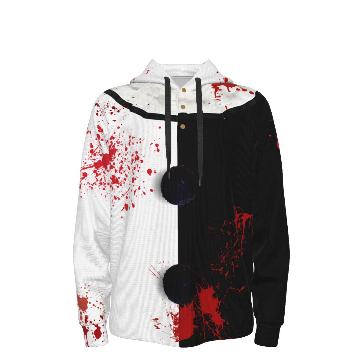 Hoodie with red splatter design on a white background