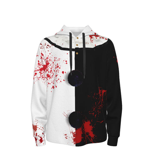Hoodie with red splatter design on a white background