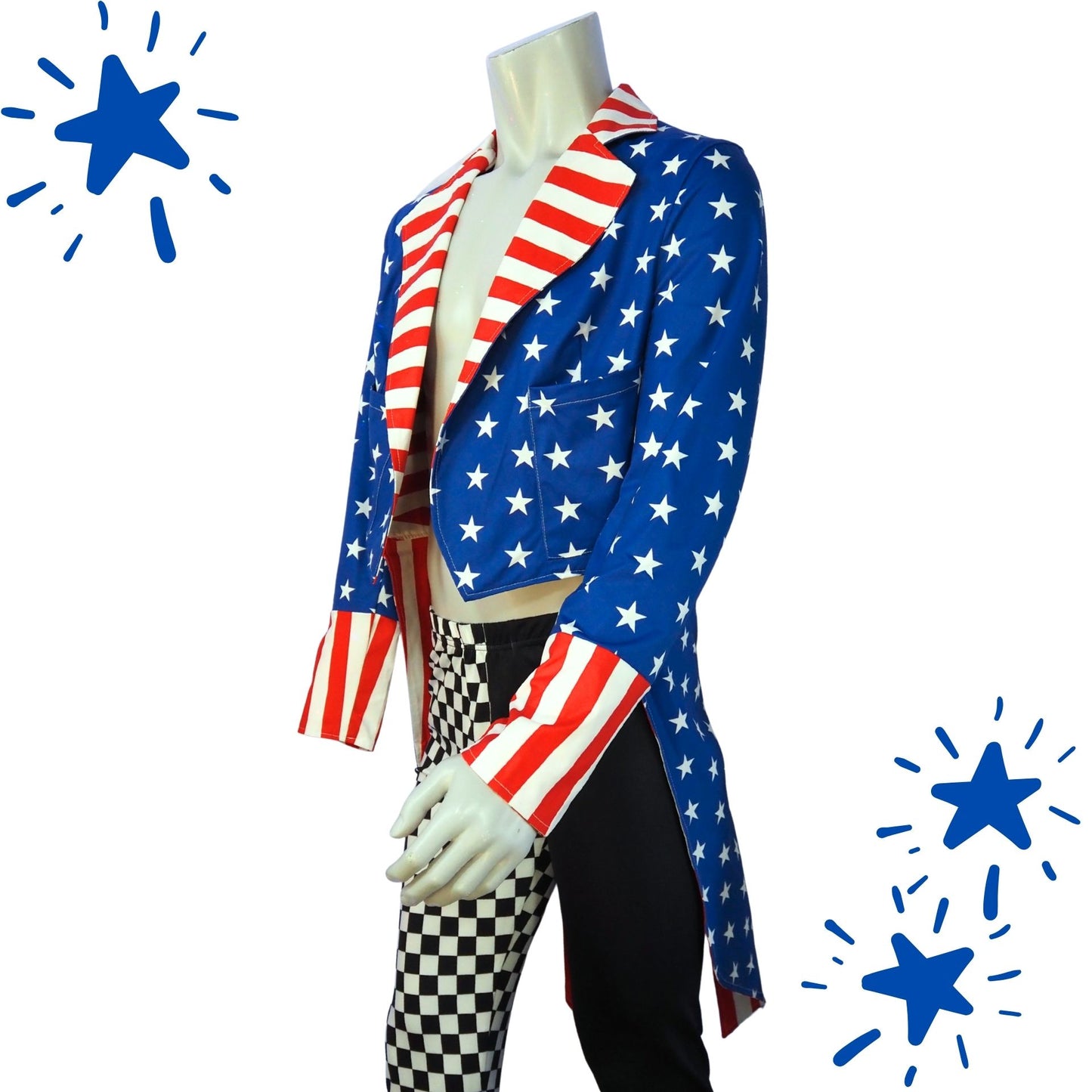 Uncle Sam Clown Tailcoat Stars and Stripes Costume Jacket