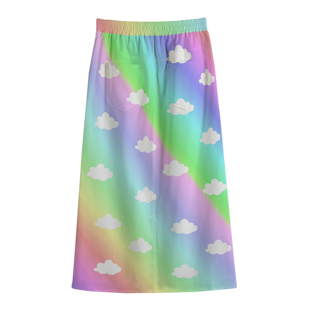 Skirt with rainbow gradient and cloud pattern on a white background
