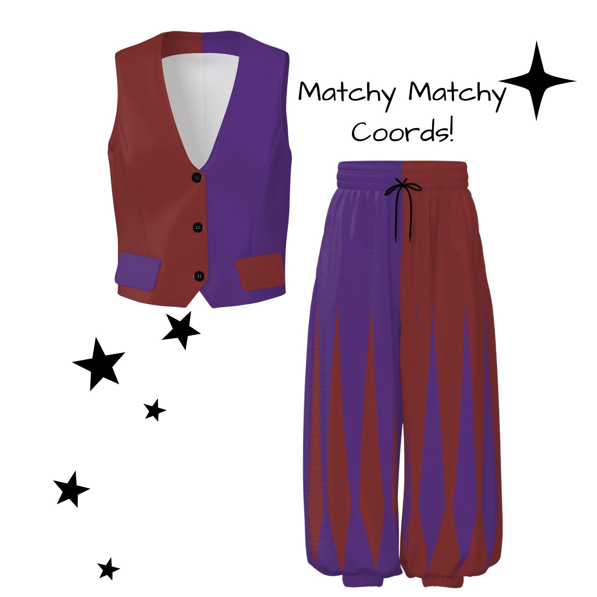Purple and red vest and pants jester set 