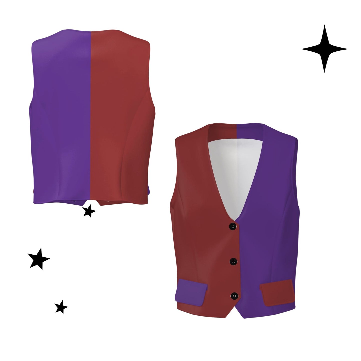 Unseelie Court Jester Femme Vest Solid Colorblock Split