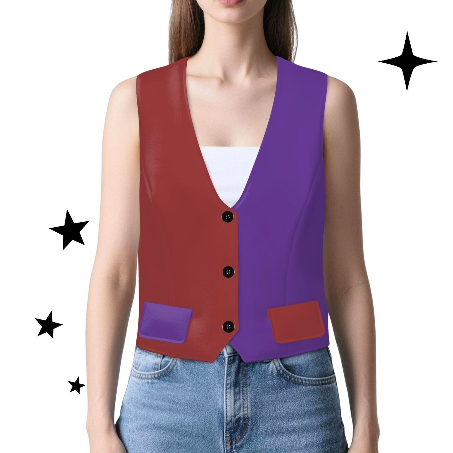 Unseelie Court Jester Femme Vest Solid Colorblock Split