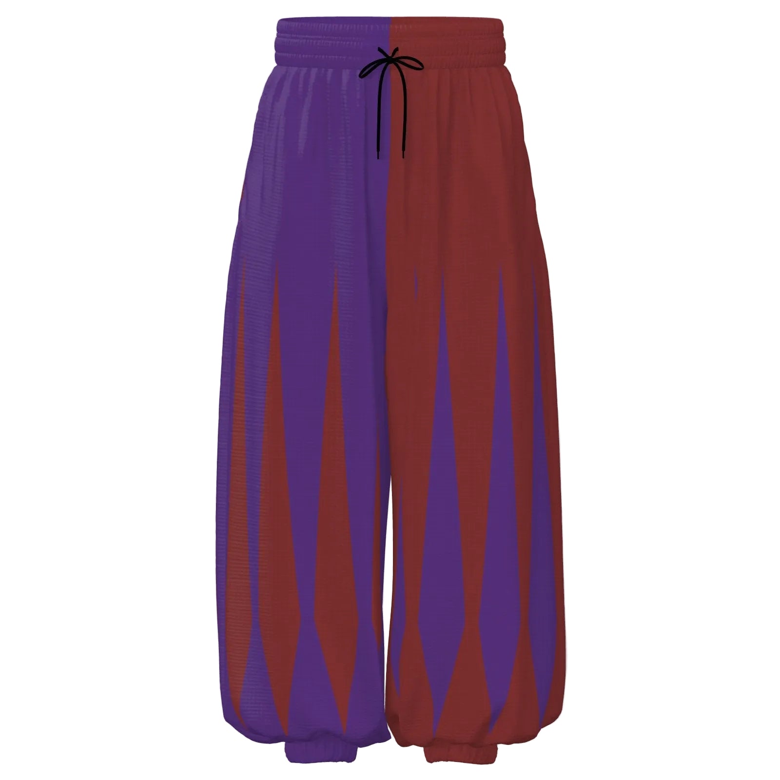 deep burgundy red and purple jester pants