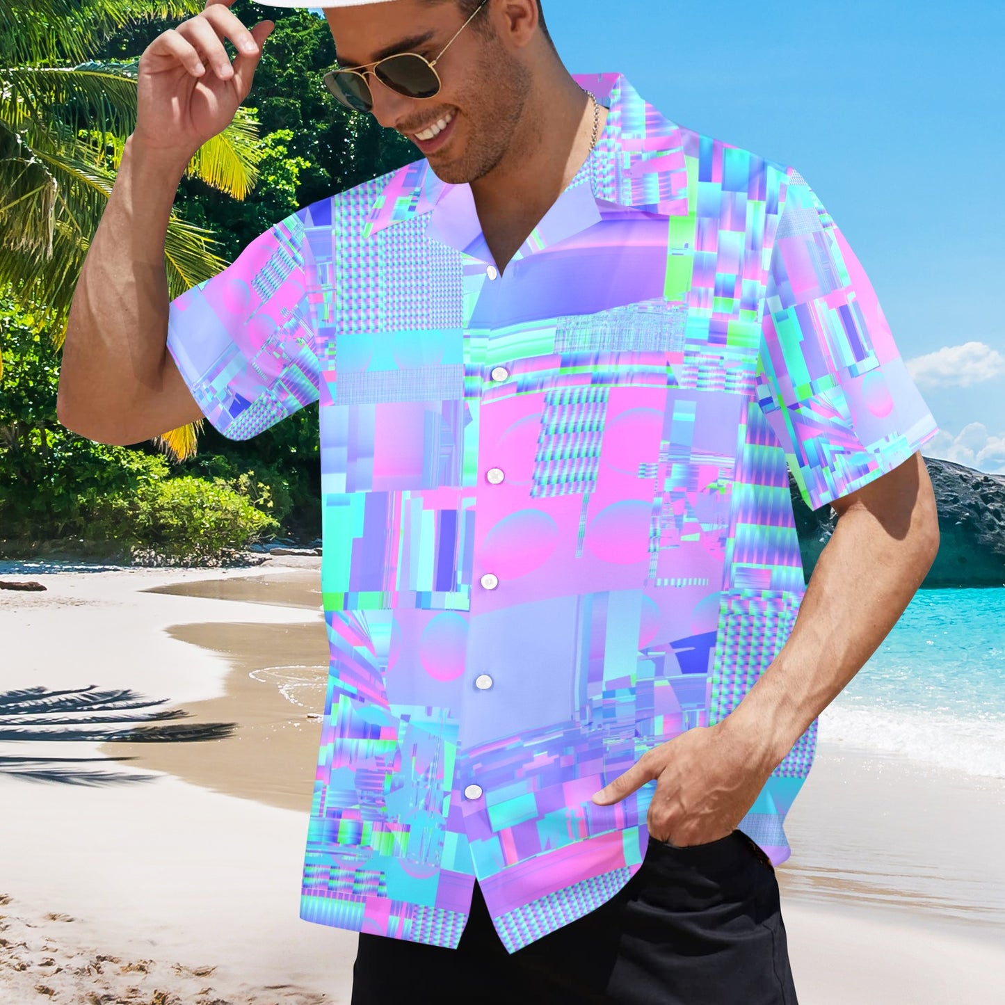 Vaporwave Glitch Scene Hawaiian Shirt