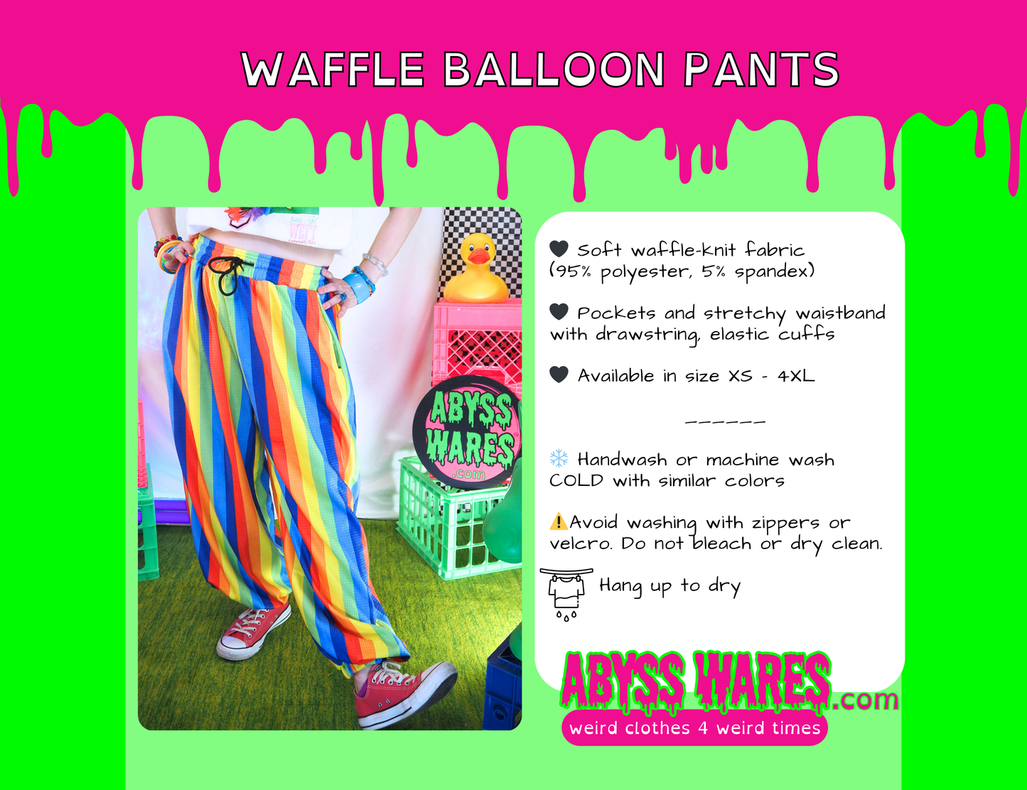 Pantalones de payaso de tela gofre con arcoíris divertidos 
