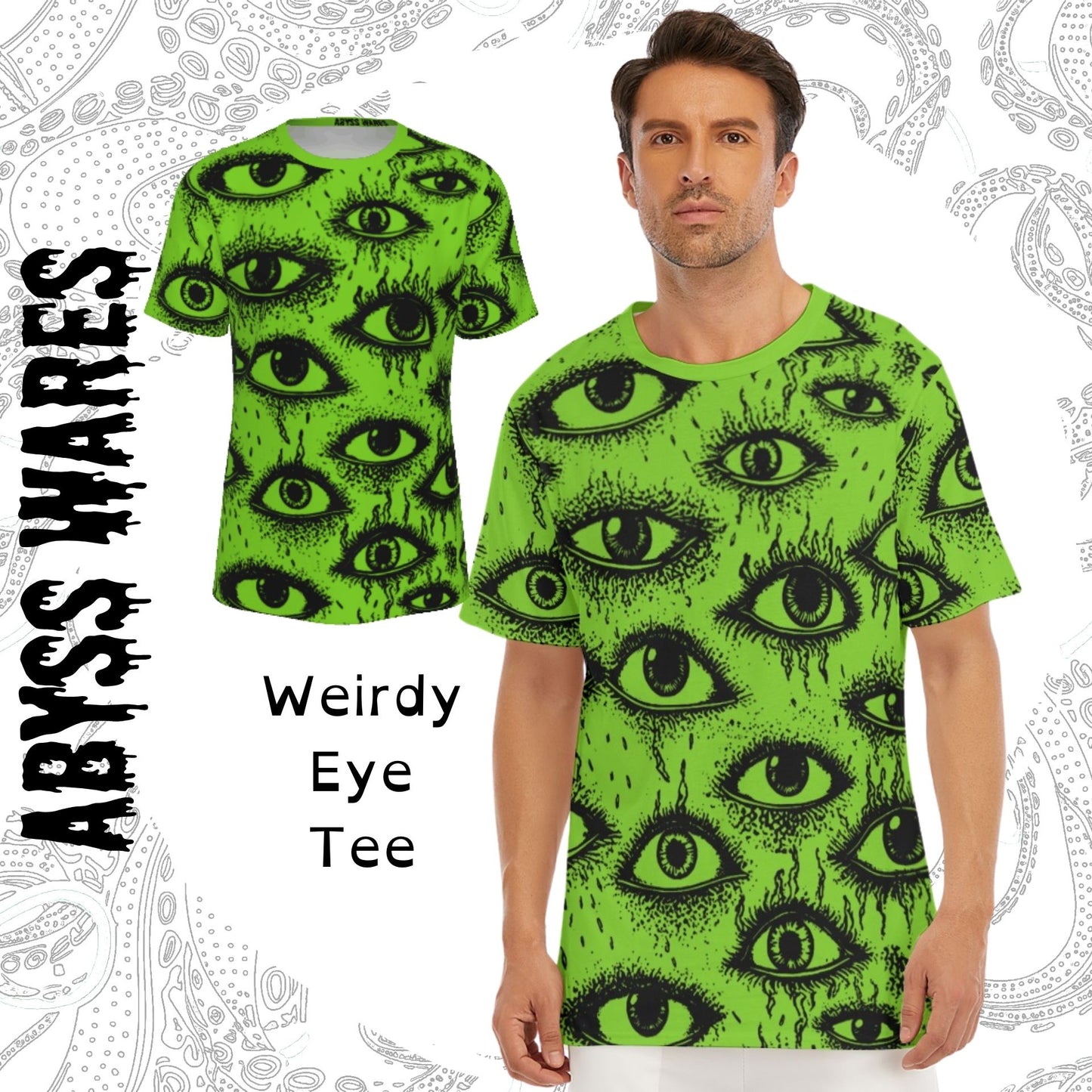 Weirdy Eye Cotton Graphic TShirt Alien Green Weirdcore Streetwear or Sleepwear