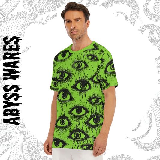 Weirdy Eye Cotton Graphic TShirt Alien Green Weirdcore Streetwear or Sleepwear