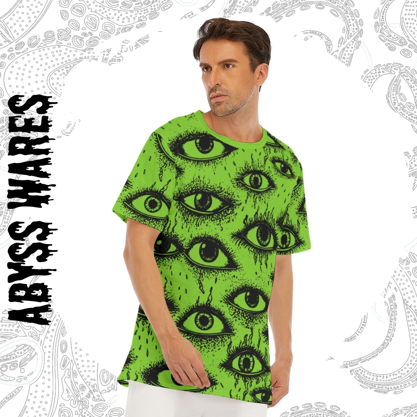 Weirdy Eye Cotton Graphic TShirt Alien Green Weirdcore Streetwear or Sleepwear