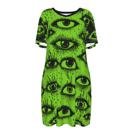 Weirdy Eye Cotton Night or Day Dress Lime Green