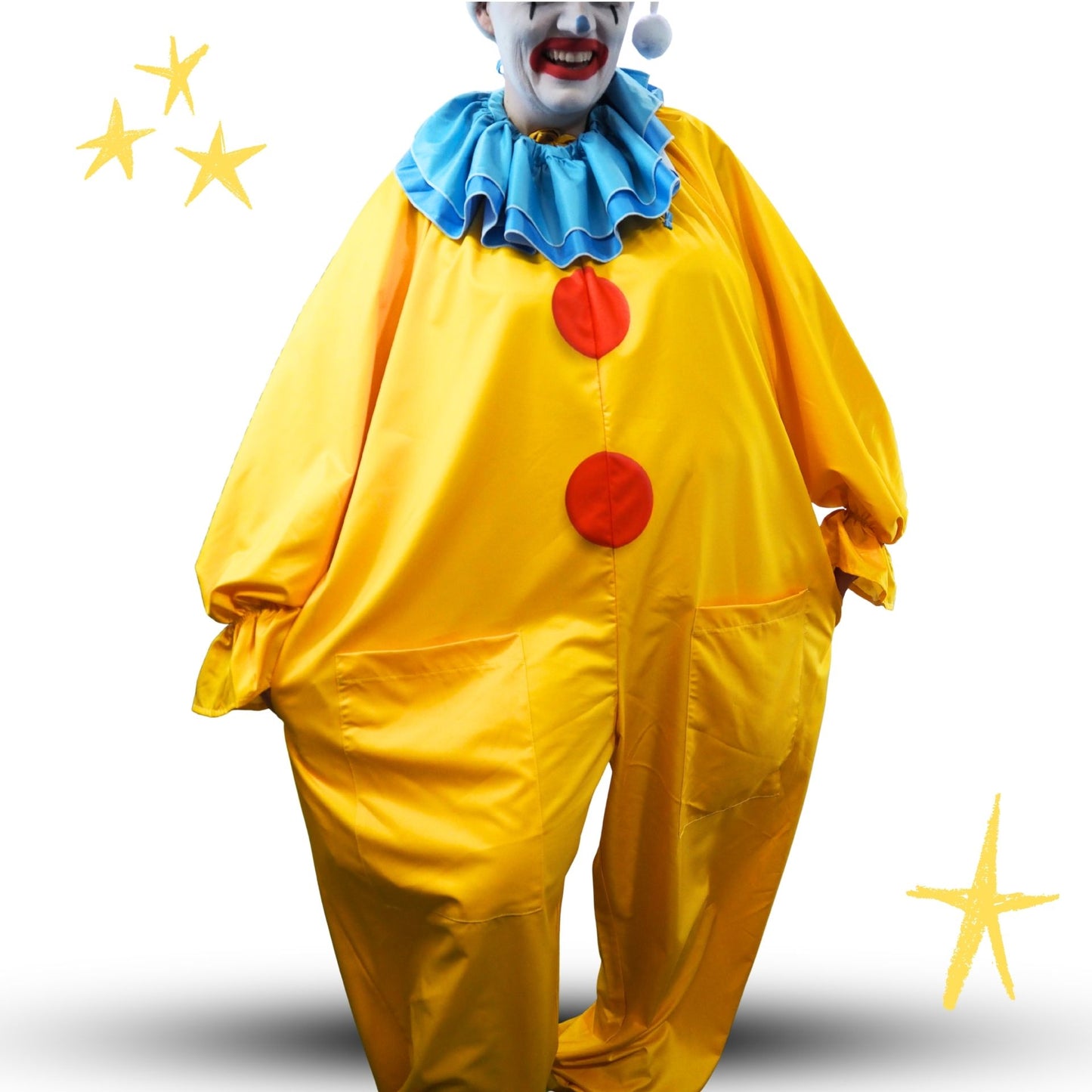 Circus Coveralls Yesteryear Yellow Clown Suit w Blue Ruffle Collar