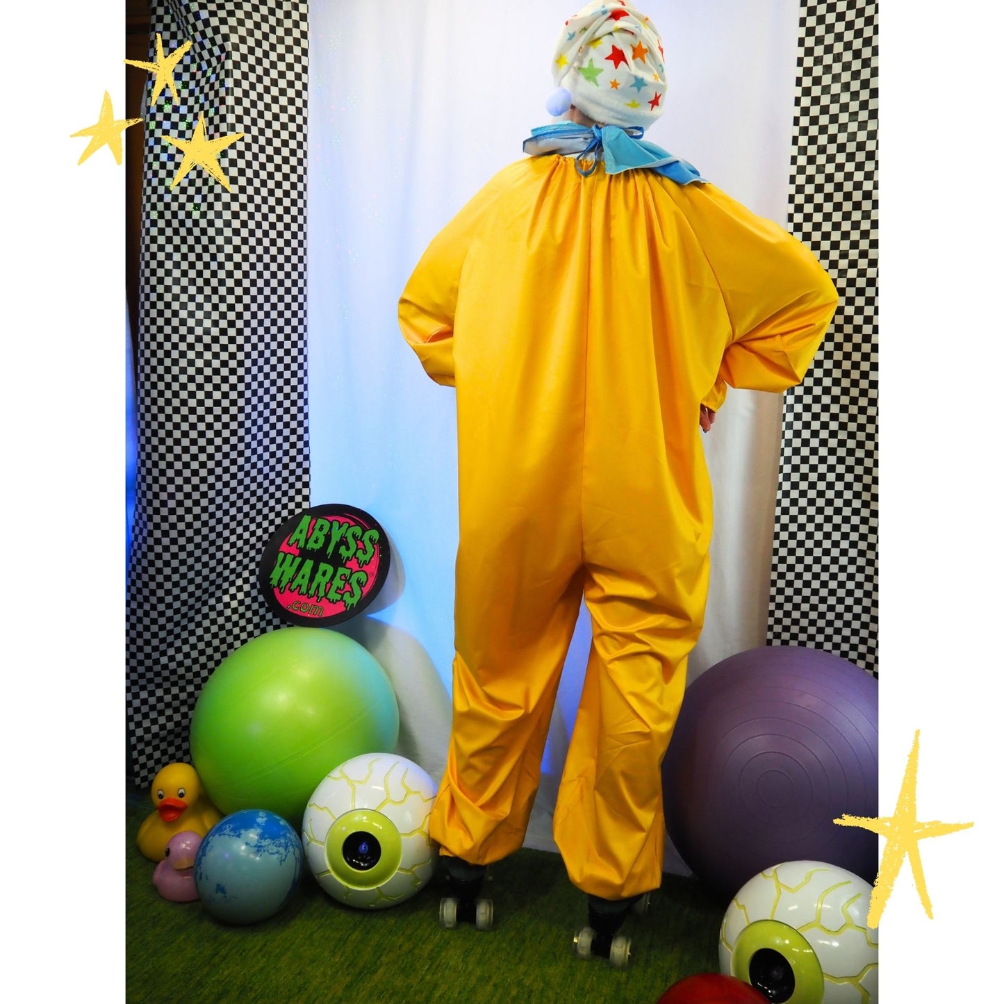 Circus Coveralls Yesteryear Yellow Clown Suit w Blue Ruffle Collar