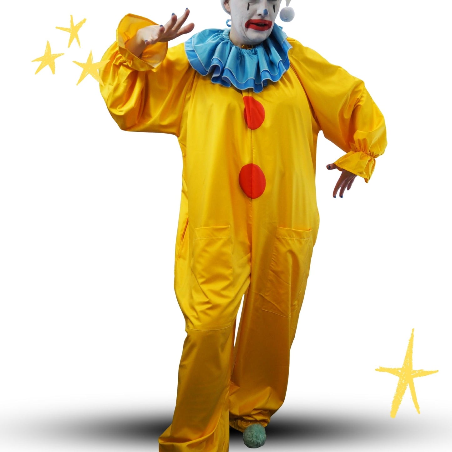 Circus Coveralls Yesteryear Yellow Clown Suit w Blue Ruffle Collar