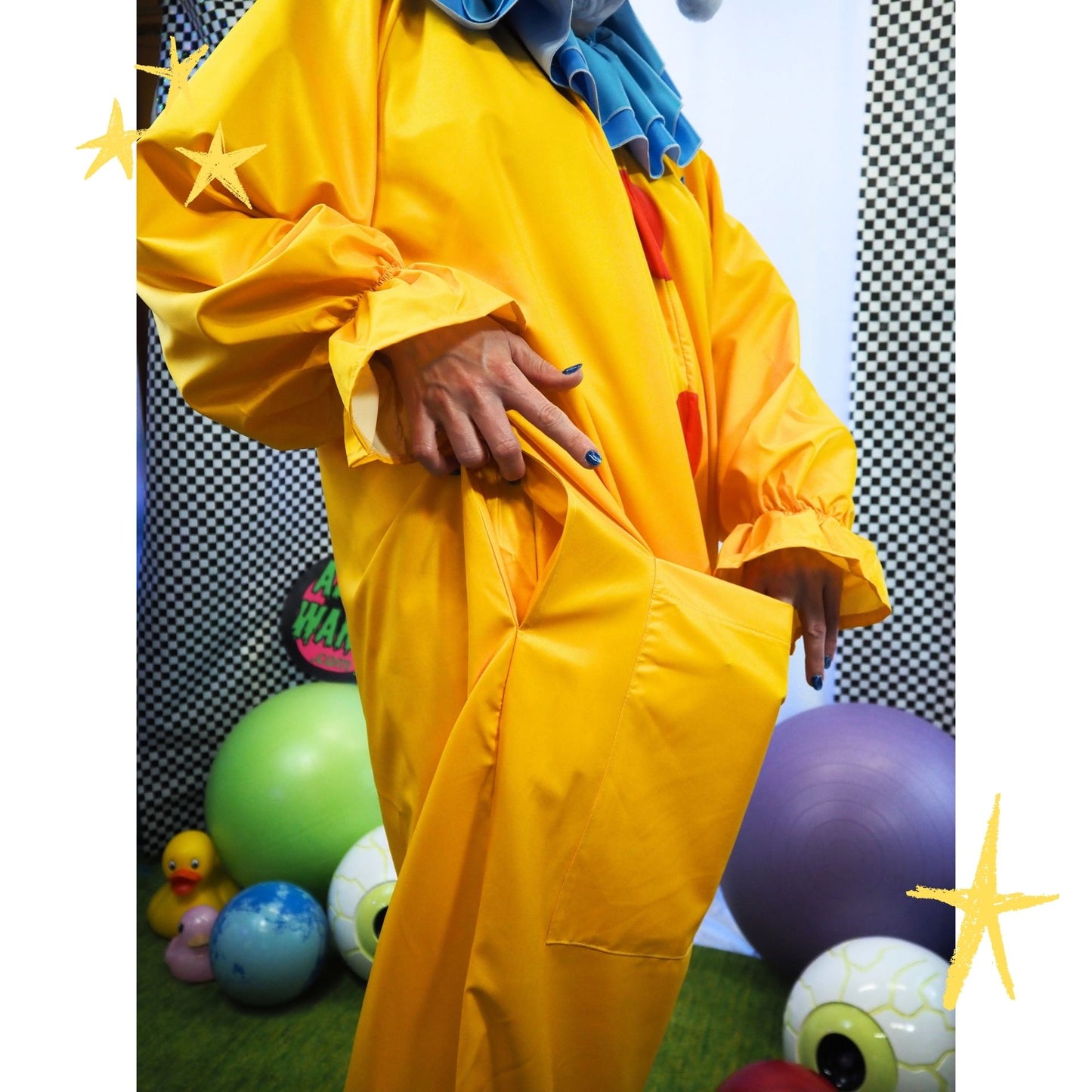 Circus Coveralls Yesteryear Yellow Clown Suit w Blue Ruffle Collar