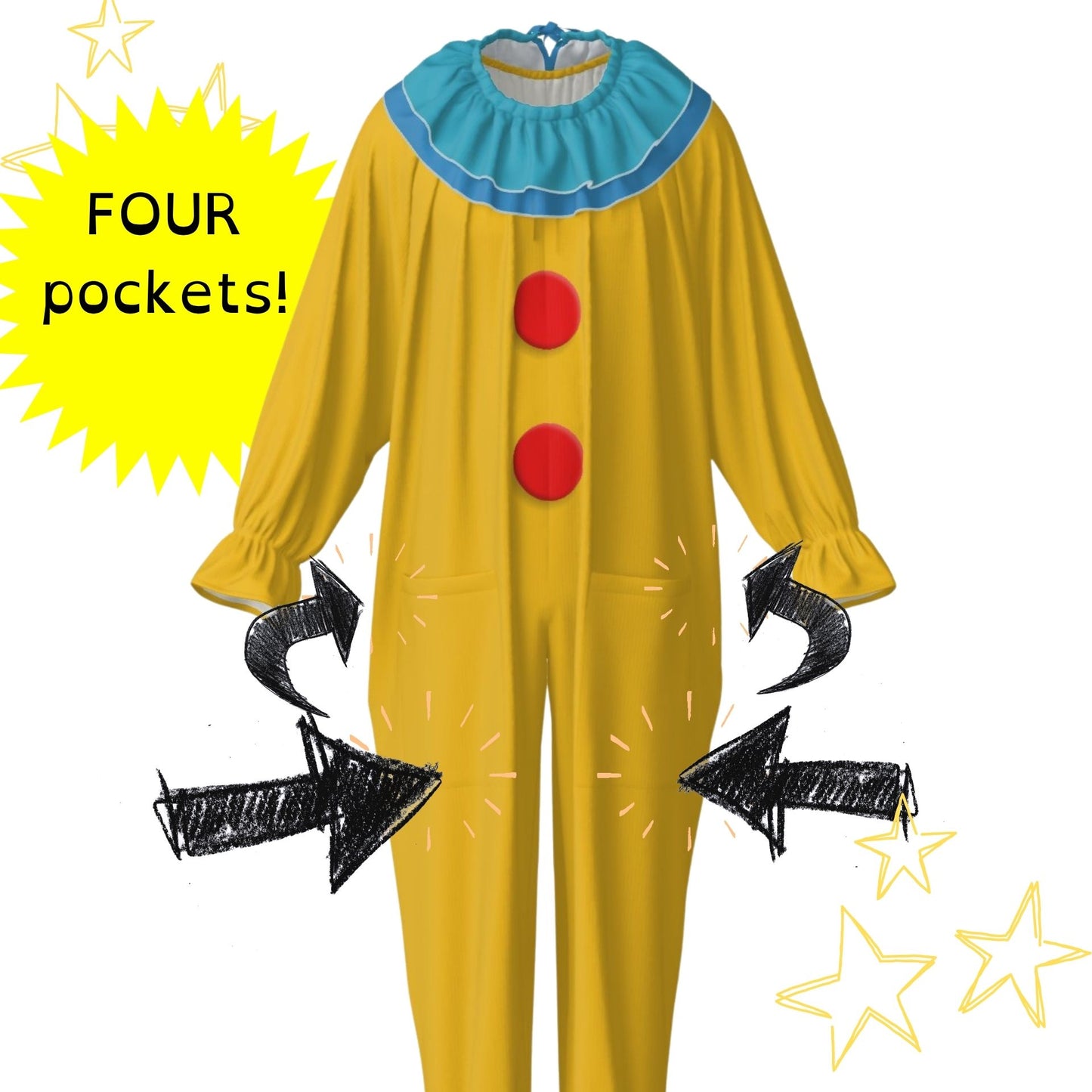 Yesteryear Yellow Clown Suit w Blue Ruffle Collar