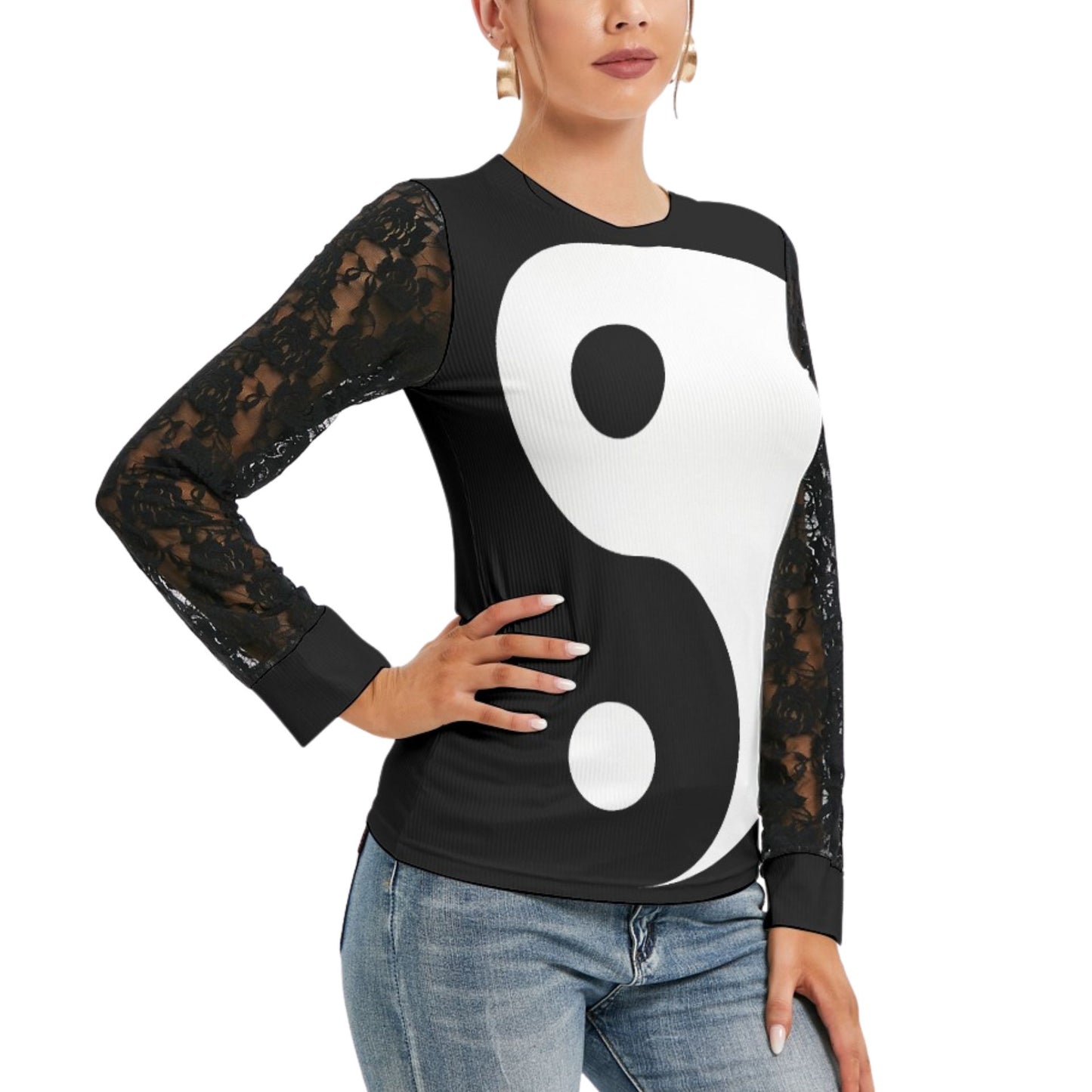 Yin Yang Lace Sleeve 90s Shirt