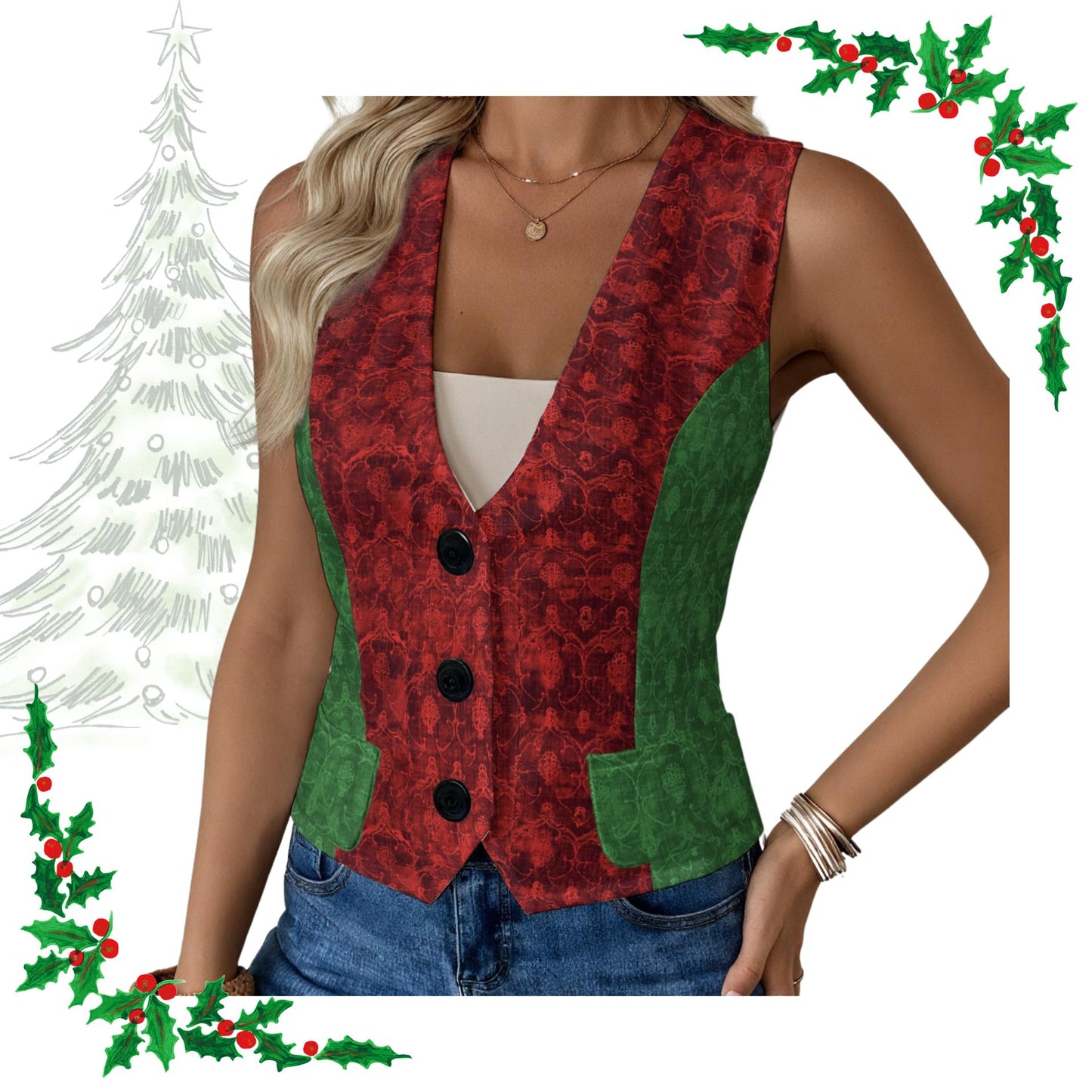 Yuletide Greetings Ladies Waistcoat Vest