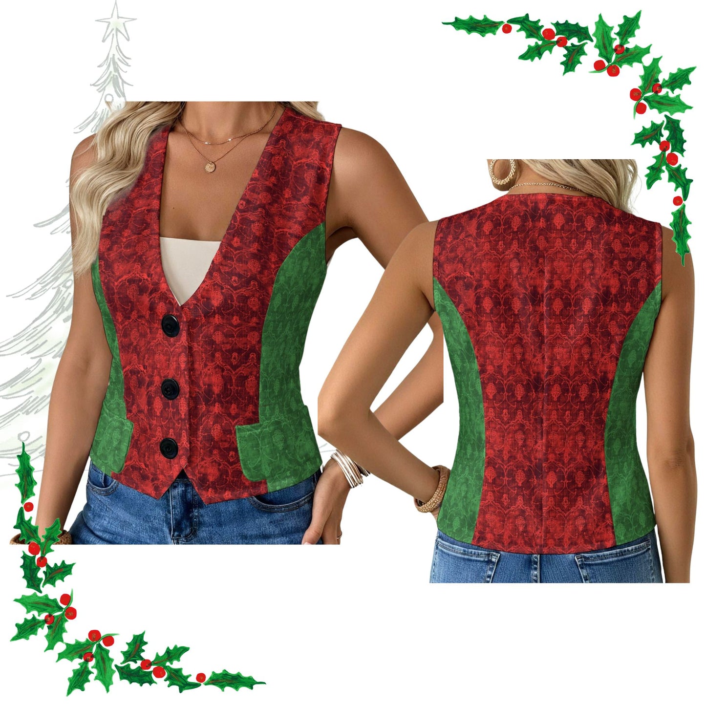 Yuletide Greetings Ladies Waistcoat Vest
