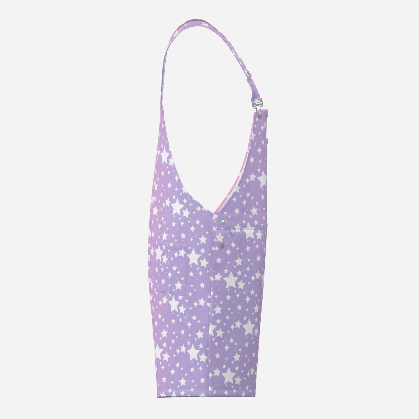 Yume Pastel Shortie overalls  side view purple side with white star pattern