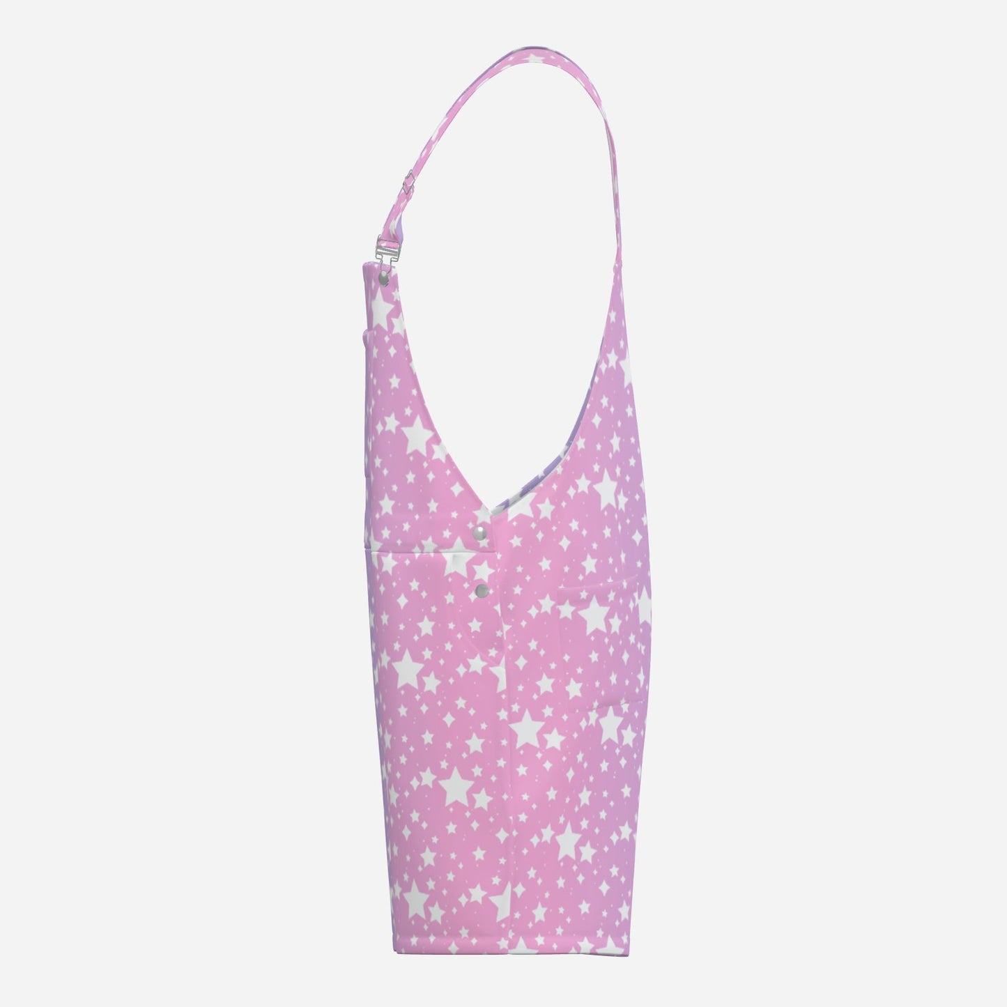 Yume Pastel Shortie overalls  side view pink with white stars pattern