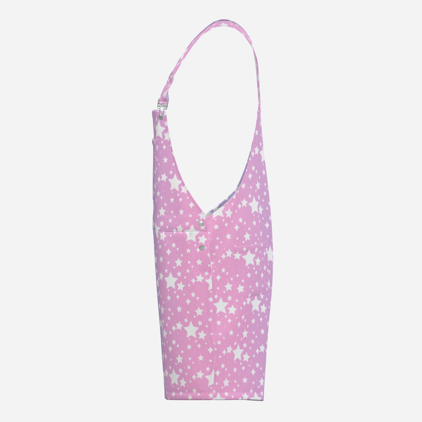 Yume Pastel Shortie overalls  side view pink with white stars pattern