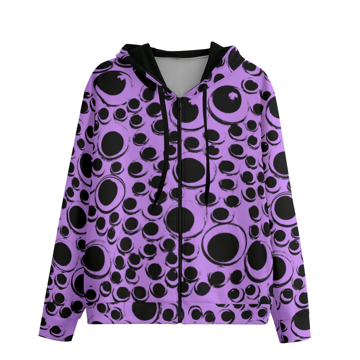 Zine Seen Lavender Hoodie with googly eyeballs