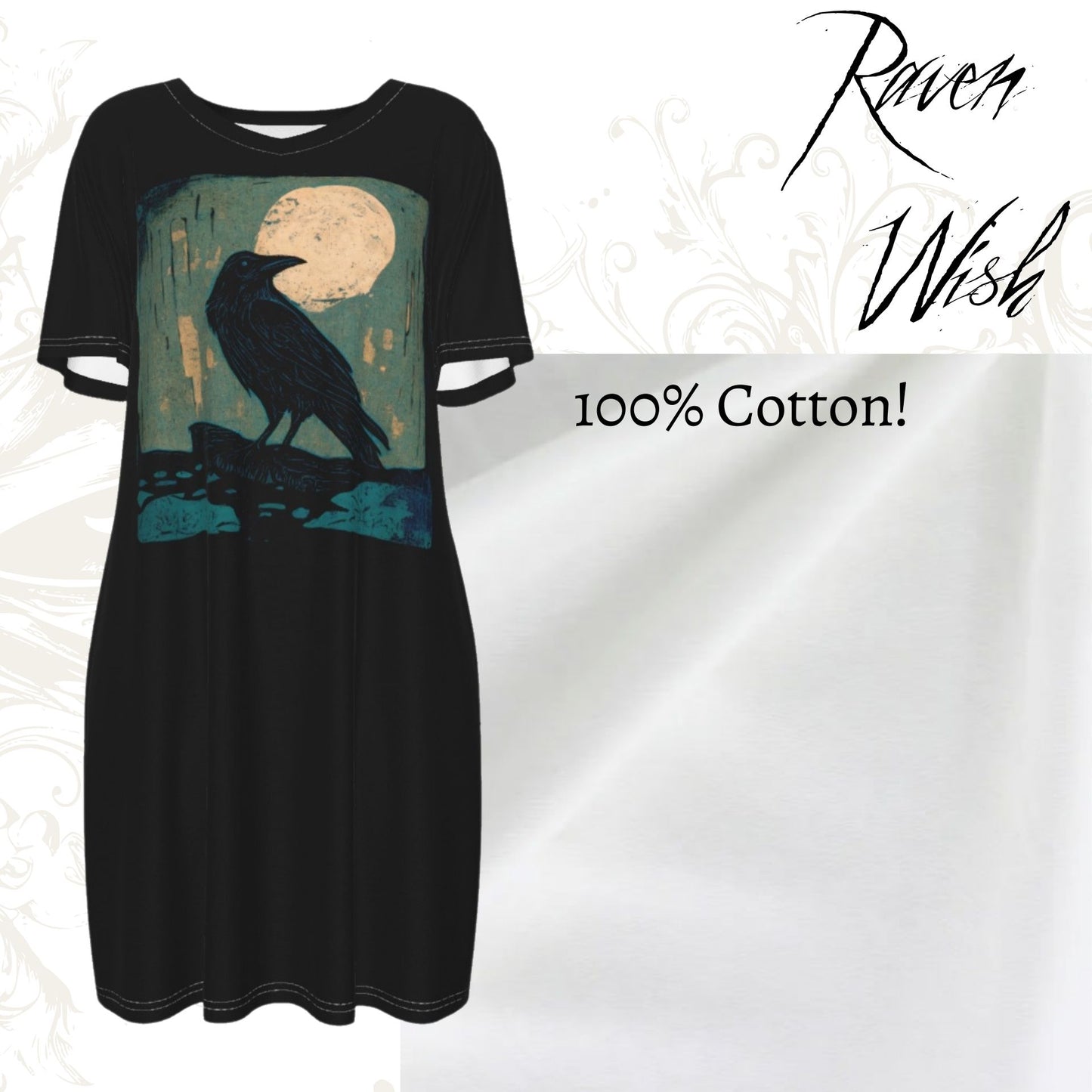 Moss Wood Raven Sleep Lounge Dress Tshirt Shirtdress