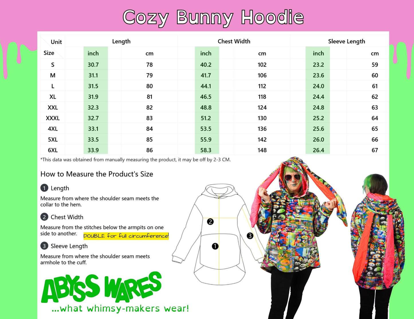 Cozy Bunny Hoodie Abstract Glitch Eye Rabbit Ear Plush Fleece Longline Sweatshirt