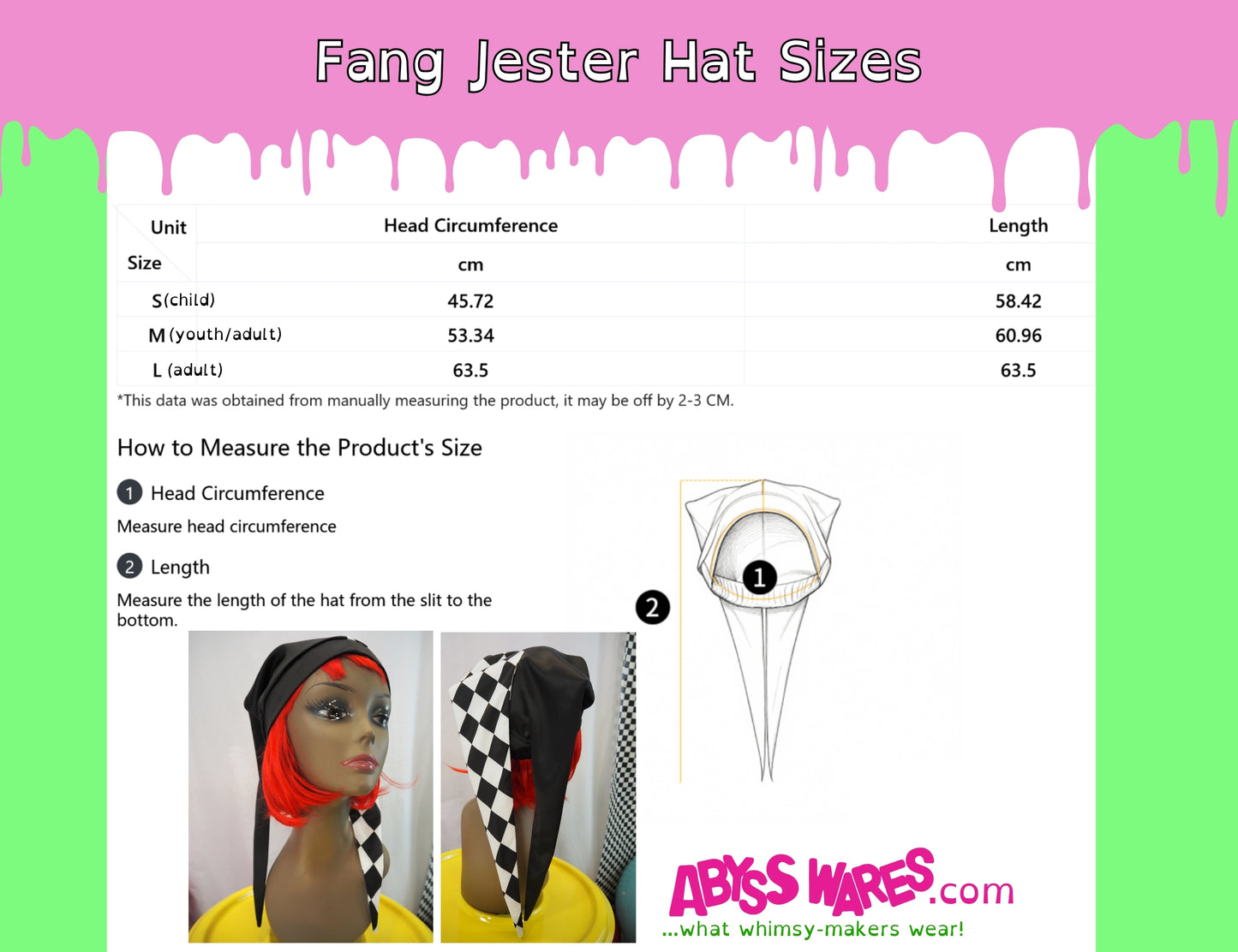 Fang Jester Hat Emerald Harlequin Double Pointed Clown Cap