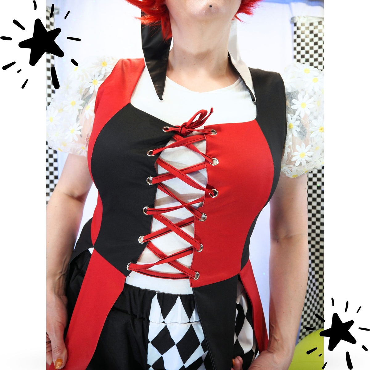 Fangled Bodice Check Black White Jester Bustier Corset Vest