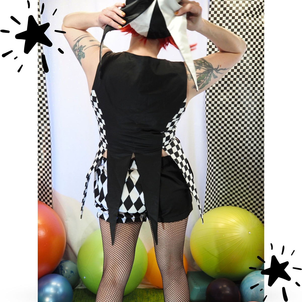 Fangled Bodice Harlequin Black White Jester Bustier Corset Vest