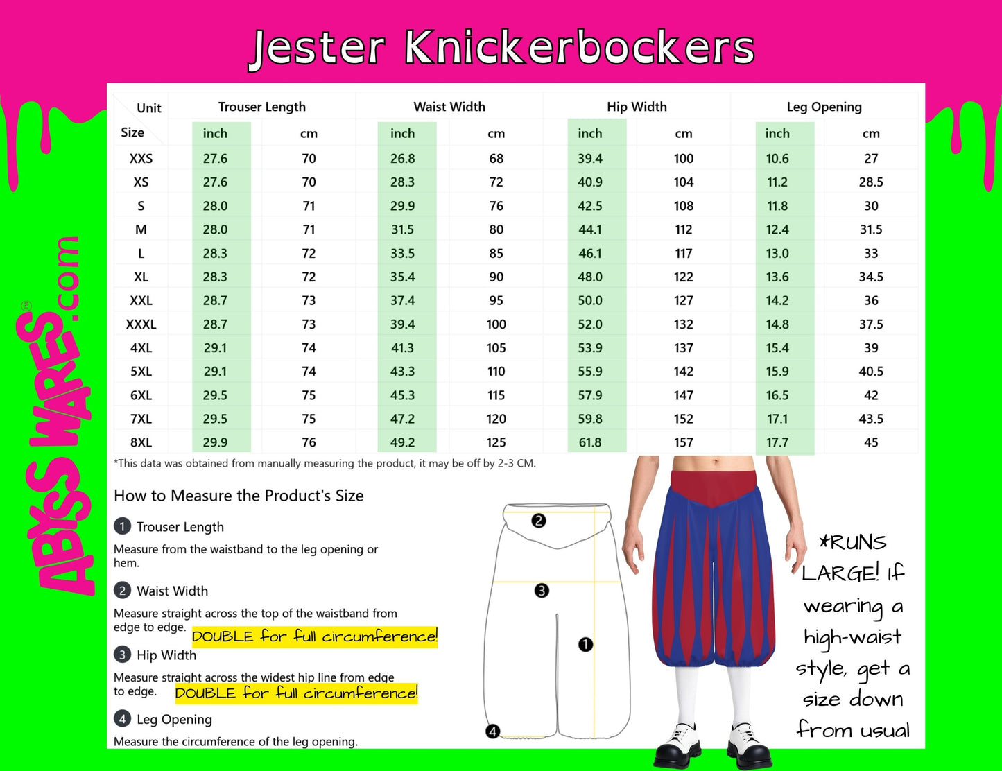 Jester Knickerbockers Cranberry Night Blue Slashed Ren Faire Knee Breeches Baggy Clown Pants