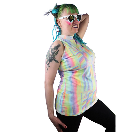 Zipnik Mockneck Holo Glitch Rainbow Sleeveless Turtleneck High Neck Tank Top