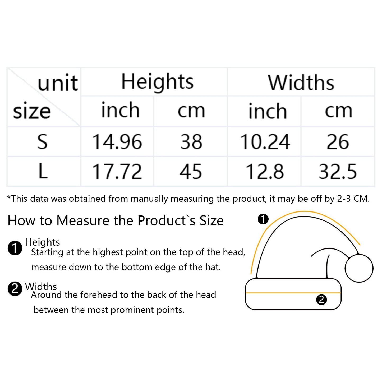 santa hat size chart