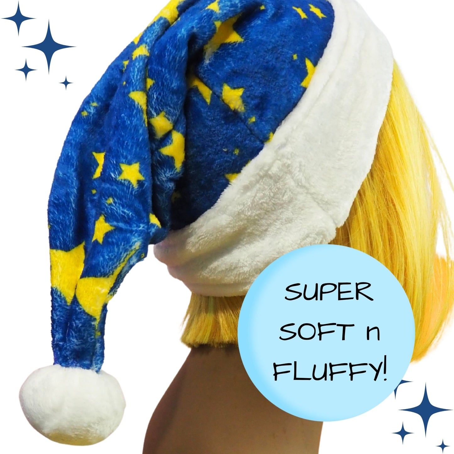 Fleece Fluffball Black White Stripe Pointy Puff Clown Santa Hat