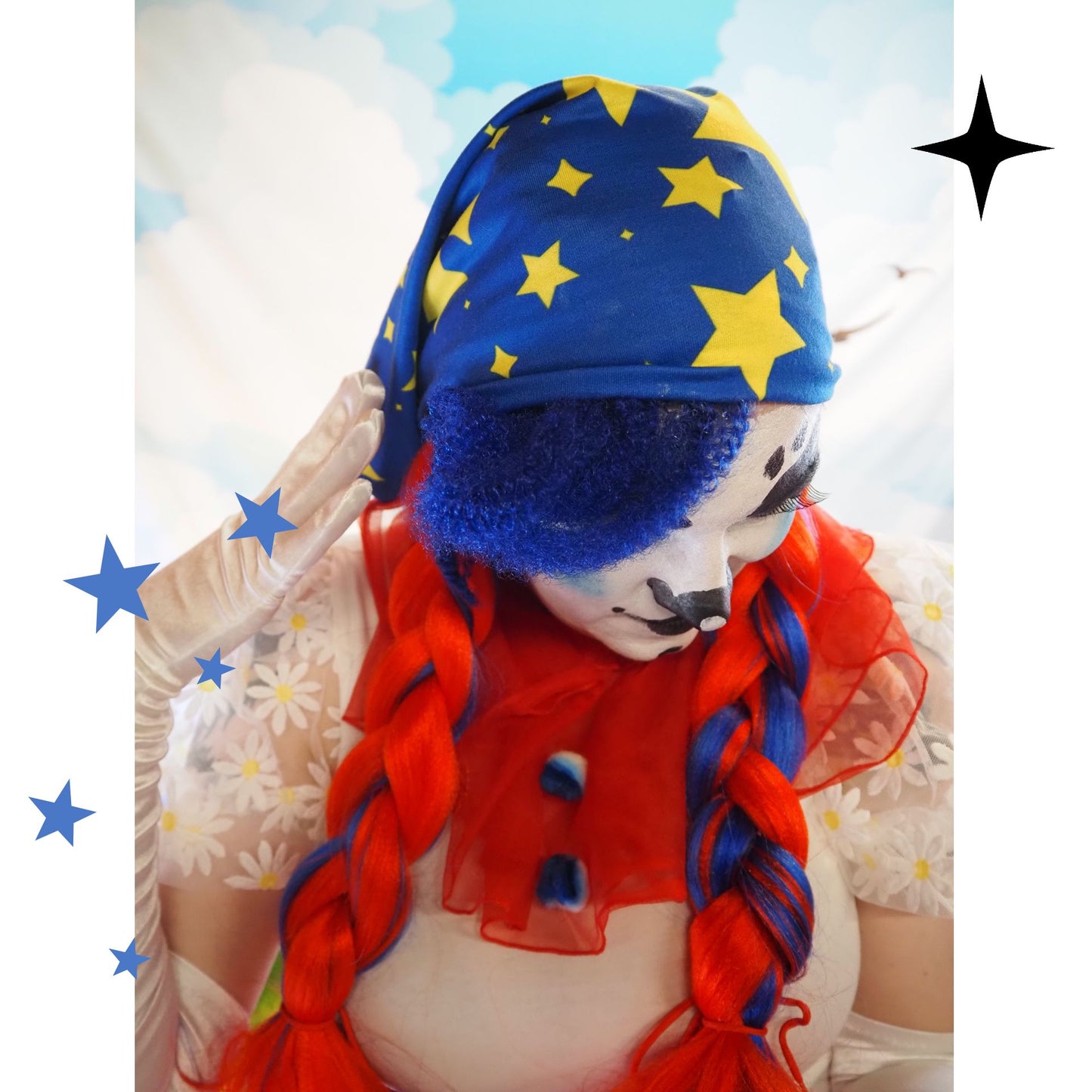 Snood Into The Blue Stripe Ren Faire Beanie Cap Jester Hat