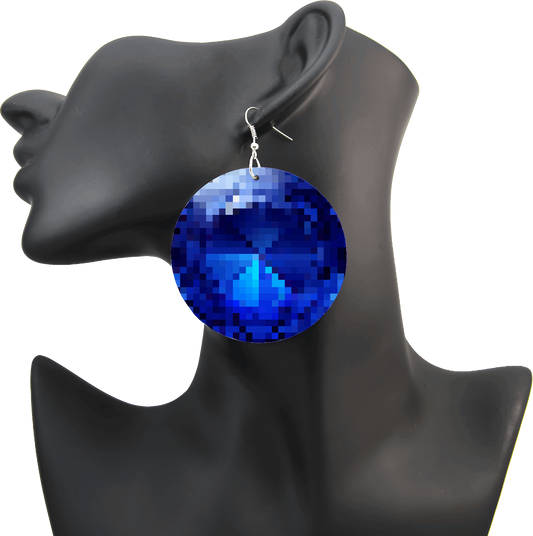 8-bit Deep Blue Sapphire Pixel Art Gem Earrings