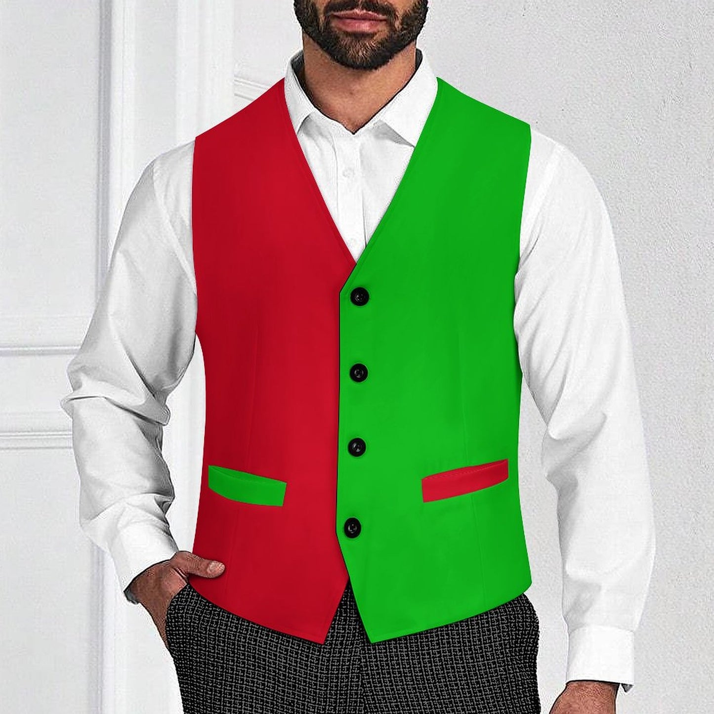 Christmas Jester Colorblock Men's Fancy Vest