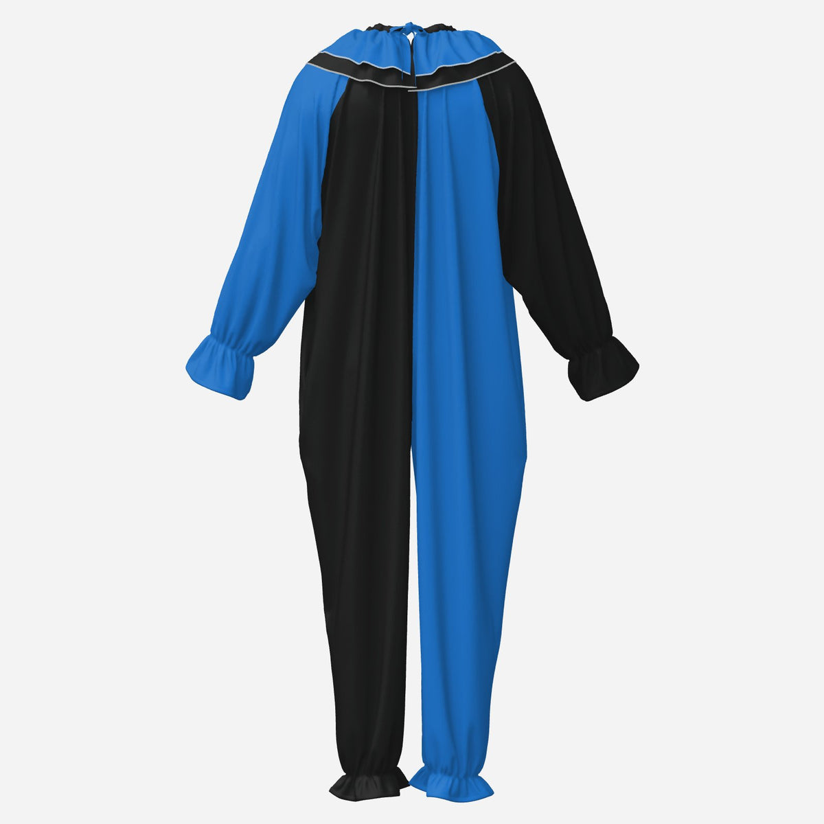 Circus Coveralls Artful Blue Black Pierrot clown suit, ghost mannequin back view