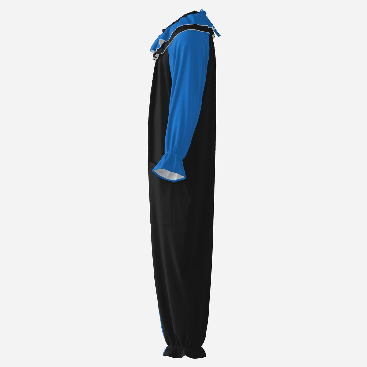 Circus Coveralls Artful Blue Black Pierrot clown suit, side view