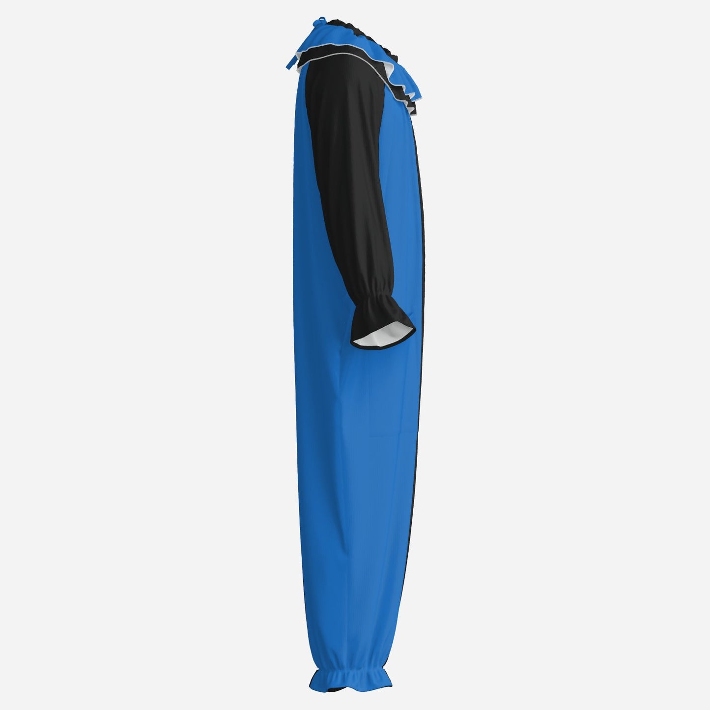Circus Coveralls Artful Blue Black Pierrot clown suit, side view