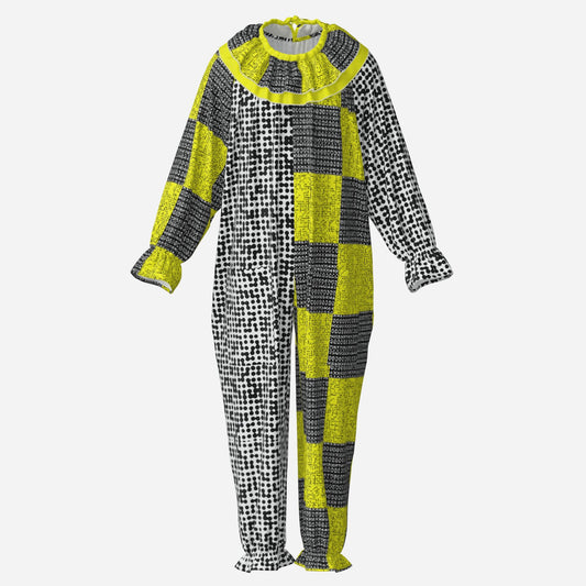 Circus Coveralls Cyber Security Risk Glitch clown suit, ghost mannequin front view