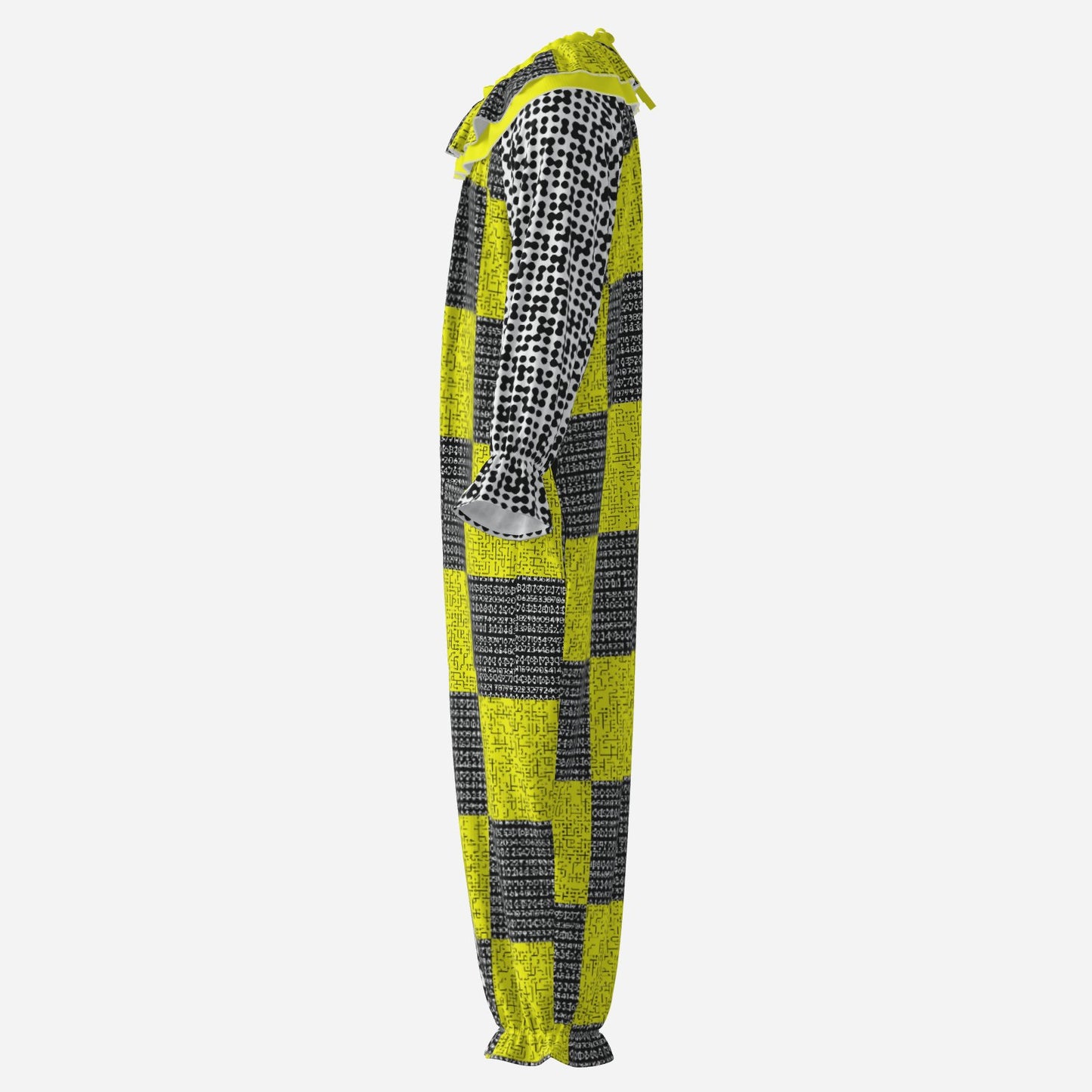 Circus Coveralls Cyber Security Risk Glitch clown suit, side view