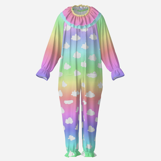 Circus Coveralls Unicorn Clouds Yume Rainbow Dreamcore clown suit, ghost mannequin front view
