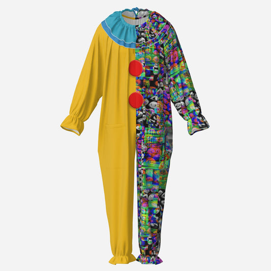Circus Coveralls Yesteryear Yellow Eyes Glitch Split clown suit, ghost mannequin front view