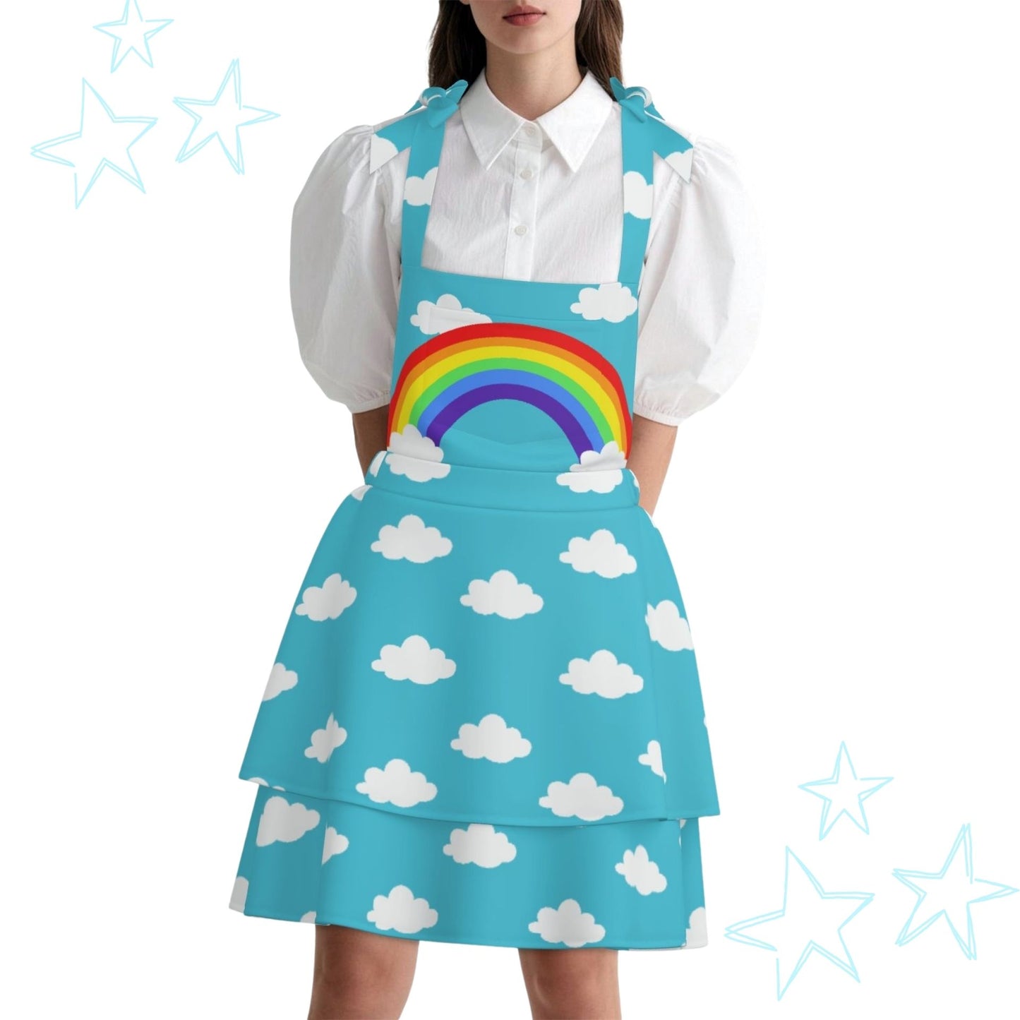 Clouds n Rainbow Overalls Dress Kidcore Jumper Pinafore