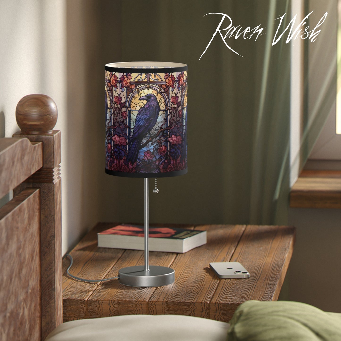 Rose Window Raven Desk Lamp