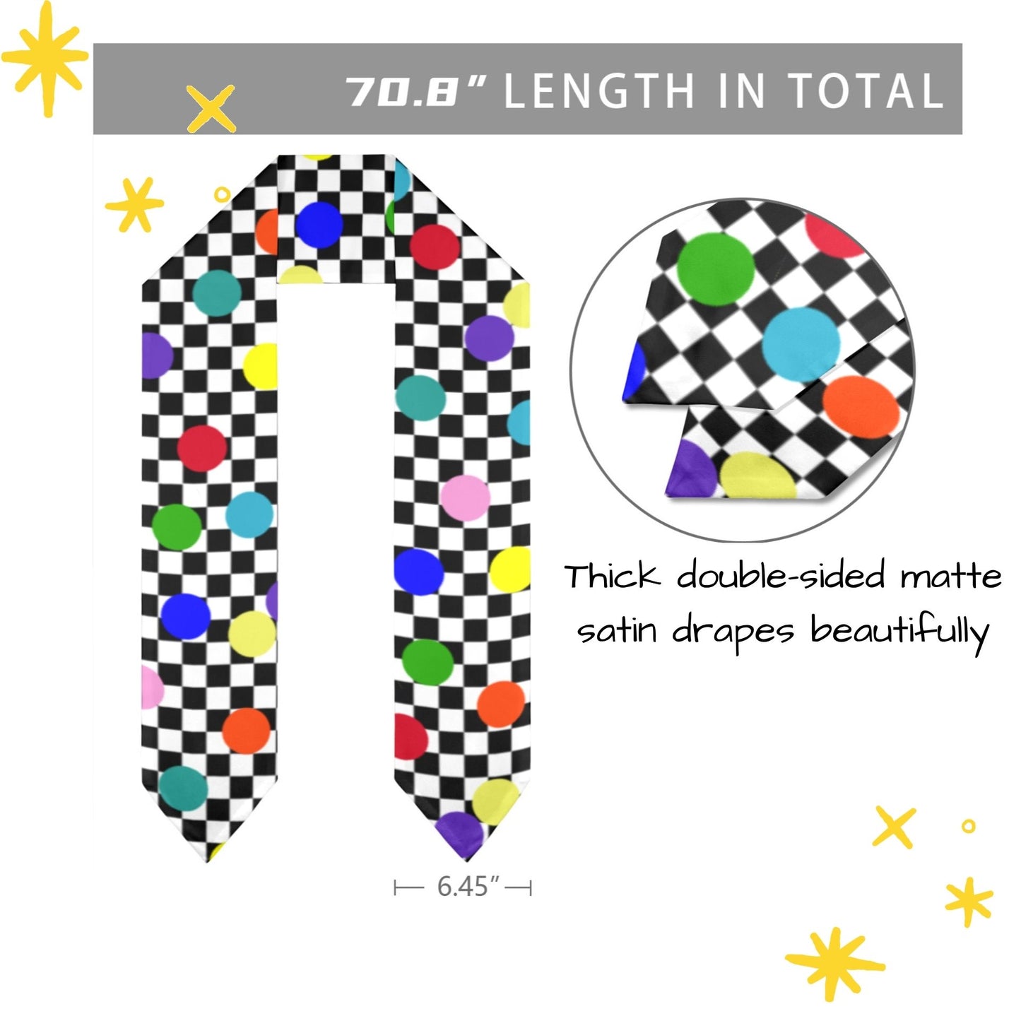 Confetti Check Clown Necktie Graduation Stole