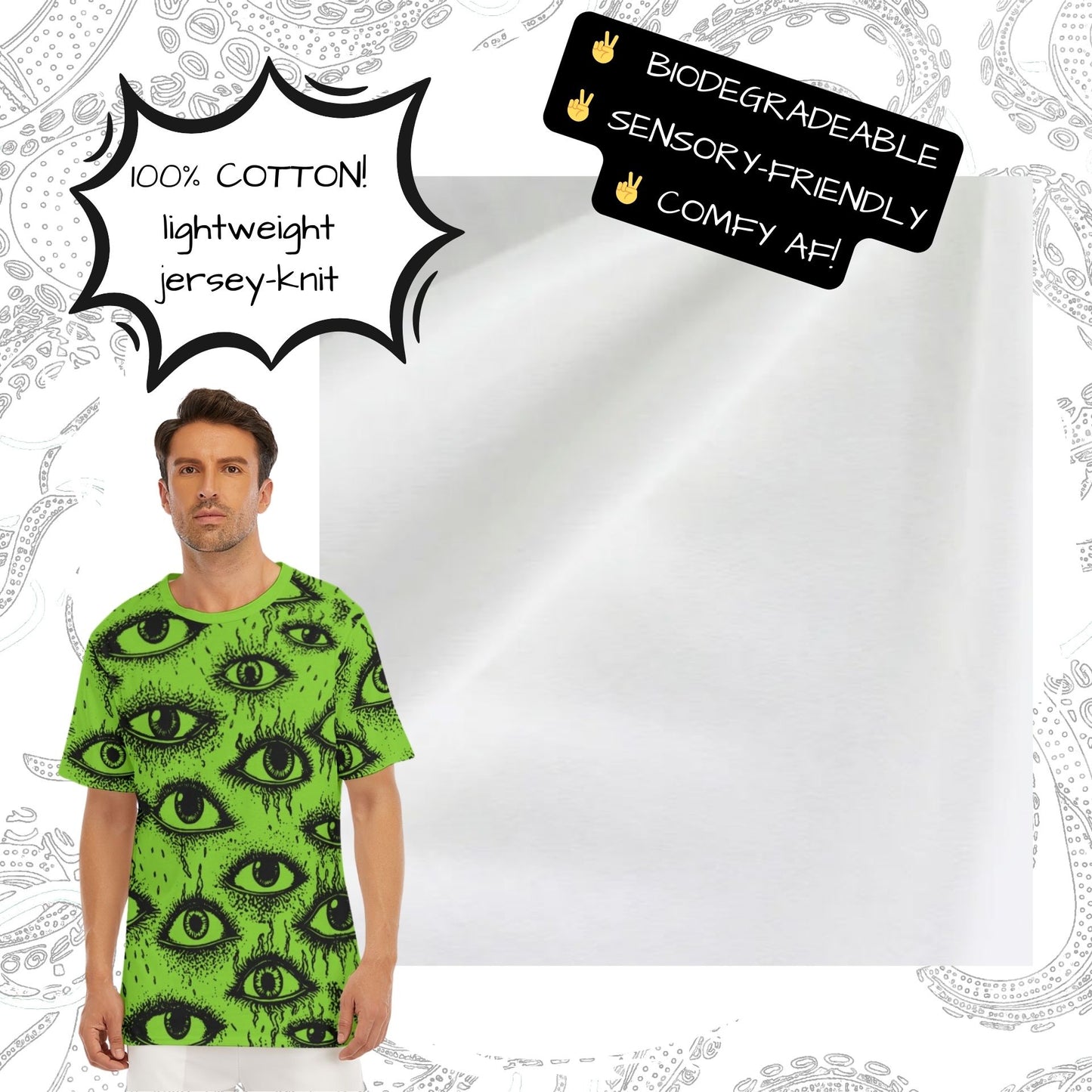 Weirdy Eye Cotton Graphic TShirt Alien Green Weirdcore Streetwear or Sleepwear