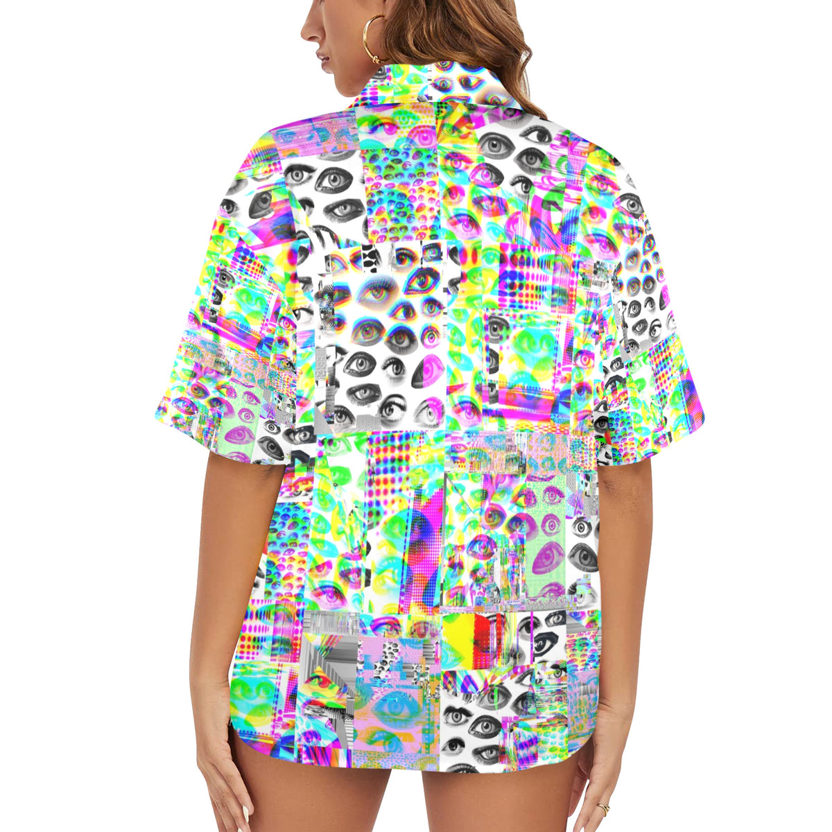 Lady Buttonup Eyes Glitch Weirdcore Rave Clown Womens Hawaiian Shirt
